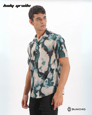 Streetwear Style 'Tie & Die' White Green Oversize Cottom Half Sleeve Cuban Collar Shirt HG x Bumchiq - Side