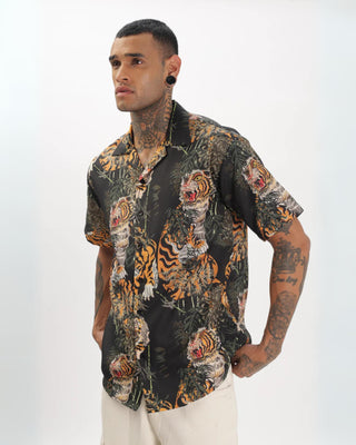 Streetwear Style 'Tiger Tropicana' Multi Color Oversize Half Sleeve Spread Collar Shirt HG x Bumchiq - Side 1