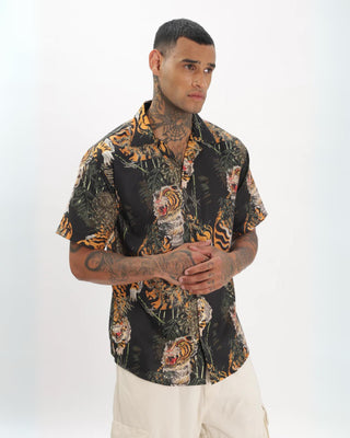 Streetwear Style 'Tiger Tropicana' Multi Color Oversize Half Sleeve Spread Collar Shirt HG x Bumchiq - Side 2