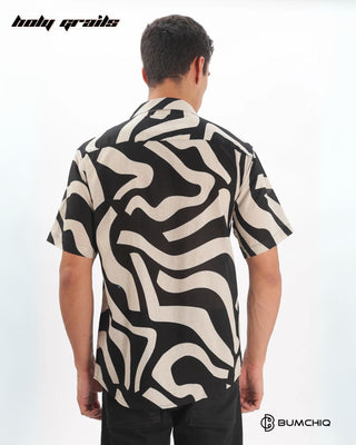 Streetwear Style 'Waveart Black' Oversize Cotton Half Sleeve Cuban Collar Shirt HG x Bumchiq - Back