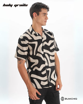 Streetwear Style 'Waveart Black' Oversize Cotton Half Sleeve Cuban Collar Shirt HG x Bumchiq - Side 1