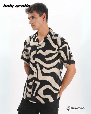 Streetwear Style 'Waveart Black' Oversize Cotton Half Sleeve Cuban Collar Shirt HG x Bumchiq - Side 2