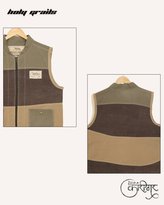 Streetwear Style 'Waves' Multi Color UpCycled Denim Vest HG x Just A Karigar - Front & Back