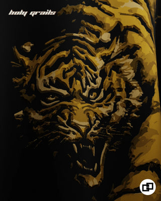 Streetwear Style 'Wild Tiger' Black Graphic Print 240 GSM 100% Cotton Oversize Tee HG x Grey Hound Clothing - Back Print Close Up