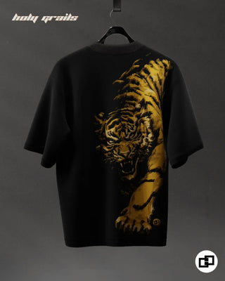 Streetwear Style 'Wild Tiger' Black Graphic Print 240 GSM 100% Cotton Oversize Tee HG x Grey Hound Clothing - Back