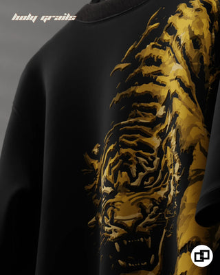 Streetwear Style 'Wild Tiger' Black Graphic Print 240 GSM 100% Cotton Oversize Tee HG x Grey Hound Clothing - Back Close