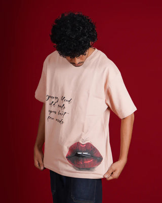 Streetwear Style 'Young Blood & Soul' Beige French Terry Cotton 240 GSM Tee-Shirt - Front