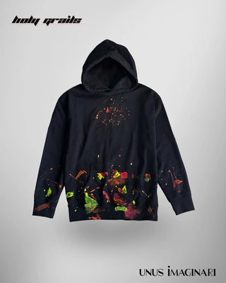 Streetwear 'Mess-cot' 320 GSM 60% cotton 40% polyester mix spalshed black oversize hoodie HG x Unus Imaginari - Front