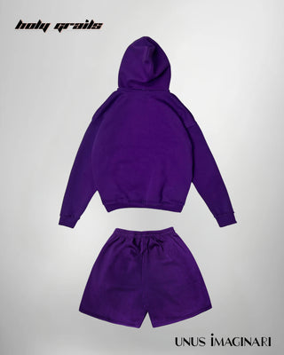 Streetwear 'Purpled' 340 GSM 100% Cotton Hoodie & Shorts Winter Co-ord Set HG x Unus Imaginari - Back