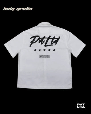 Streetwear 'Pvt' White 100% Cotton Half Sleeve Over-Shirt HG x Pvt Ltd - Back