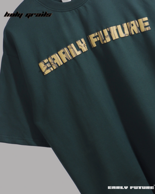 Streetwear Style 'Mammoth' Green Oversized 240 GSM Terry Cotton T-Shirt - Back Close Up