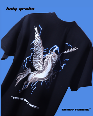 Streetwear Style 'Not A Unicorn' Jett Black Oversized 240 GSM Terry Cotton T-Shirt - Back