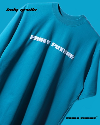 Streetwear Style 'Not A Unicorn' Reliance Green/Blue Oversized 240 Terry Cotton T-Shirt - Front