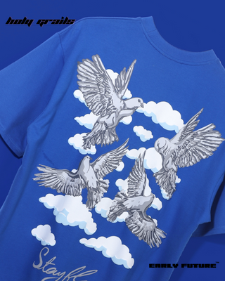 Streetwear Style 'Stay Fly' Navy Blue Oversized 230 GSM Terry Cotton T-Shirt - Back
