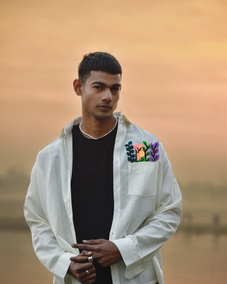 Streetwear style 'Rangoli white oversized full sleeves shirt' - Front