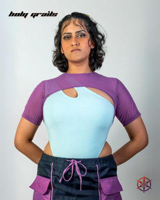 Women In Streetwear Style 'Aqua Siren' Sky Blue 290 GSM Viscose Cotton Lycra Jersey Knit Bodysuit HG x Duskin - Front