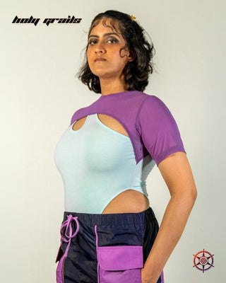 Women In Streetwear Style 'Aqua Siren' Sky Blue 290 GSM Viscose Cotton Lycra Jersey Knit Bodysuit HG x Duskin - Front Side