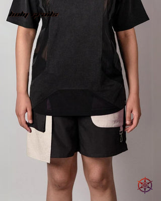 Women In Streetwear Style 'Carbon Butter' Black Cream  Poly Cotton 120 GSM & Cotton Twill 140 GSM Utility Shorts HG x Duskin - Front