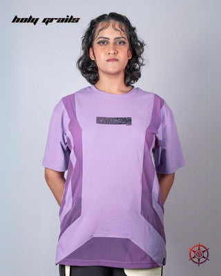 Women In Streetwear Style 'Lavender Byte' Cotton Lycra SJ Knit 185 GSM & Nylon Super Net 110 GSM Oversized T-Shirt HG x Duskin - Front
