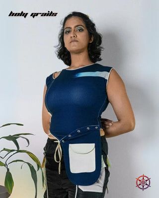 Women In Streetwear Style 'Marine Muse' Blue 360 GSM Ponte Roma Knit Tank Top HG X Duskin - Front