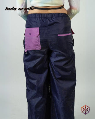 Women In Streetwear Style 'Marine Plum' Volume Cargo Navy Blue & Purple with Nylon 110 GSM Pants HG x Duskin - Back