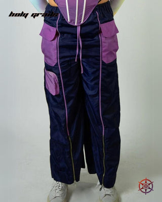 Women In Streetwear Style 'Marine Plum' Volume Cargo Navy Blue & Purple with Nylon 110 GSM Pants HG x Duskin - Front