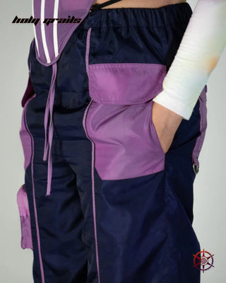Women In Streetwear Style 'Marine Plum' Volume Cargo Navy Blue & Purple with Nylon 110 GSM Pants HG x Duskin - Front Side Pocket Close Up