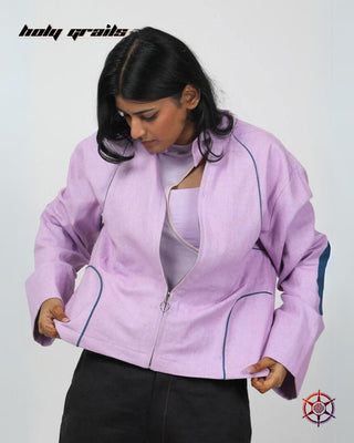 Women In Streetwear Style 'Orchid Haze Panel' Purple 100% Cotton Twill 250 GSM Oversize Shacket HG x Duskin - Front
