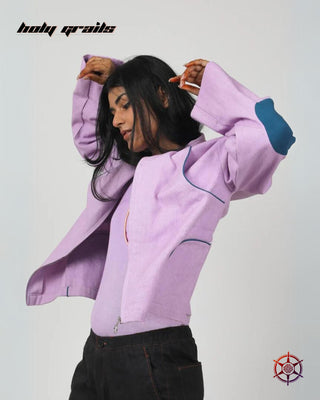 Women In Streetwear Style 'Orchid Haze Panel' Purple 100% Cotton Twill 250 GSM Oversize Shacket HG x Duskin - Front Side