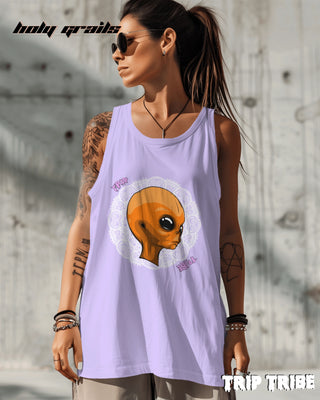 Women in Street Style 'Mandala Alien' Lavender 180 GSM 100% Cotton Graphics Sleeveless Vest HG x Trip Tribe - Front