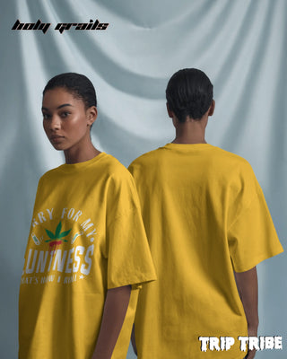 Women in Street Style 'Sorry For My Bluntness' Golden Yellow 240 GSM 100% Cotton Oversize Tee HG x Trip Tribe - Front & Back