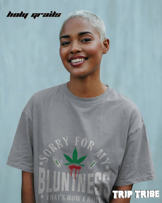 Women in Street Style 'Sorry For My Bluntness' Grey Melange 240 GSM 100% Cotton Oversize Tee HG x Trip Tribe - Front