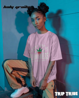Women in Street Style 'Sorry For My Bluntness' Light Baby Pink 240 GSM 100% Cotton Oversize Tee HG x Trip Tribe - Front