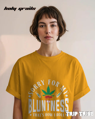Women in Street Style 'Sorry For My Bluntness' Mustard Yellow 240 GSM 100% Cotton Oversize Tee HG x Trip Tribe - Front