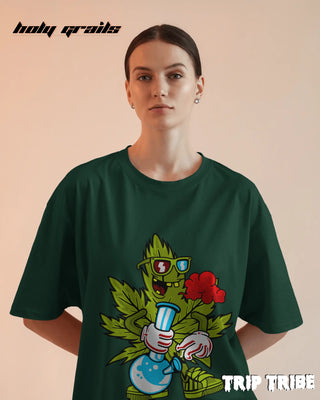 Women in Street Style 'ZaZa High' Bottle Green 240 GSM 100% Cotton Oversize Tee HG x Trip Tribe - Front