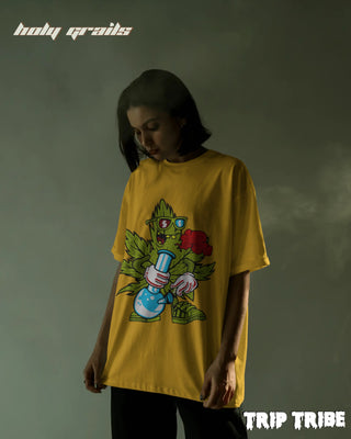 Women in Street Style 'ZaZa High' Golden Yellow 240 GSM 100% Cotton Oversize Tee HG x Trip Tribe - Front