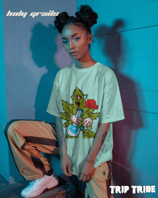 Women in Street Style 'ZaZa High' Mint Green 240 GSM 100% Cotton Oversize Tee HG x Trip Tribe - Front