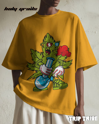 Women in Street Style 'ZaZa High' Mustard Yellow 240 GSM 100% Cotton Oversize Tee HG x Trip Tribe - Front Close