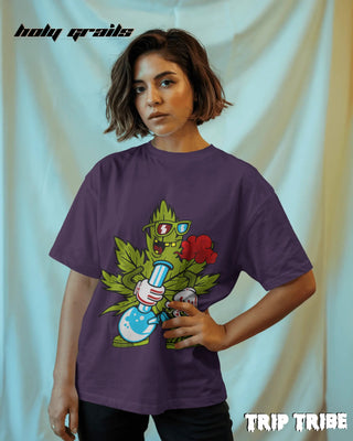 Women in Street Style 'ZaZa High' Purple 240 GSM 100% Cotton Oversize Tee HG x Trip Tribe - Front