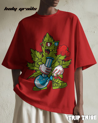 Women in Street Style 'ZaZa High' Red 240 GSM 100% Cotton Oversize Tee HG x Trip Tribe - Front Close