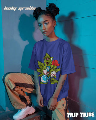 Women in Street Style 'ZaZa High' Royal Blue 240 GSM 100% Cotton Oversize Tee HG x Trip Tribe - Front