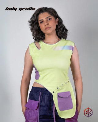 Women in Streetwear Style 'Lime Light' Green 360 GSM Ponte Roma Knit Tank Top HG x Duskin - Front