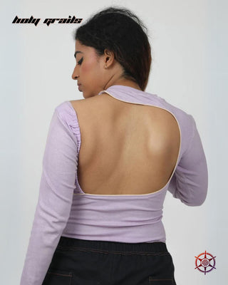 Women in Streetwear Style 'Wisteria Peek' Purple Cotton Lycra 2x2 Ribbed Knit 240 GSM & Viscose Lycra Jersey Knit 290 GSM Bodysuit HG x Duskin - Back