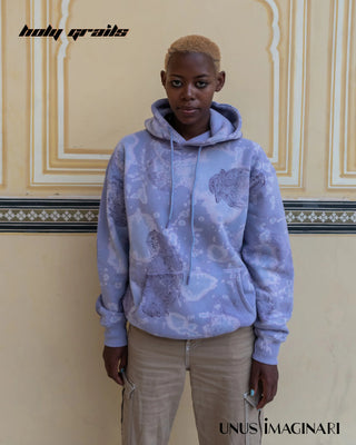 African Girl in Streetwear 'Mandana-Blue' 320 GSM 60% Cotton & 40% Polyester Mix Hand Painted Oversize Hoodie HG x Unus Imaginari - Front