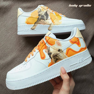 Air Force 1 x Adorable Bulldog Pets Themed Hand Painted Custom Kicks - Side 1 Close