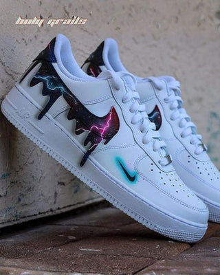 Air Force 1 x Astro Drip Altered Swoosh Custom Kicks - Both Sides Close Up