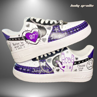 Air Force 1 x BTS Fandom Korean Themed Hand Painted Custom Kicks - Sides