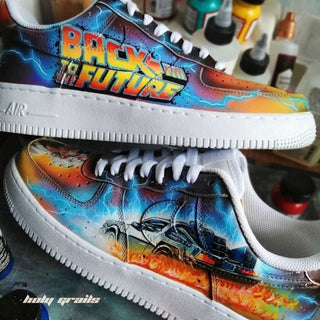 Air Force 1 x Back to the Future TV Series Themed Hand Painted Custom Kicks - Sides Close Up