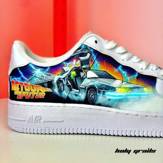 Air Force 1 x Back to the Future TV Series Themed Hand Painted Custom Kicks - Side Close Up