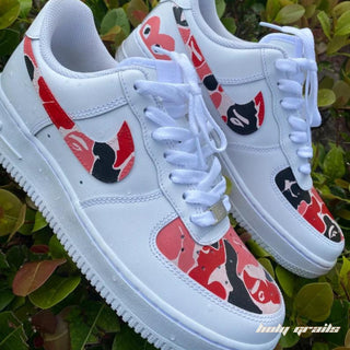 Air Force 1 x Bape Abstract Themed Hand Painted Custom Kicks - Sides Close Up